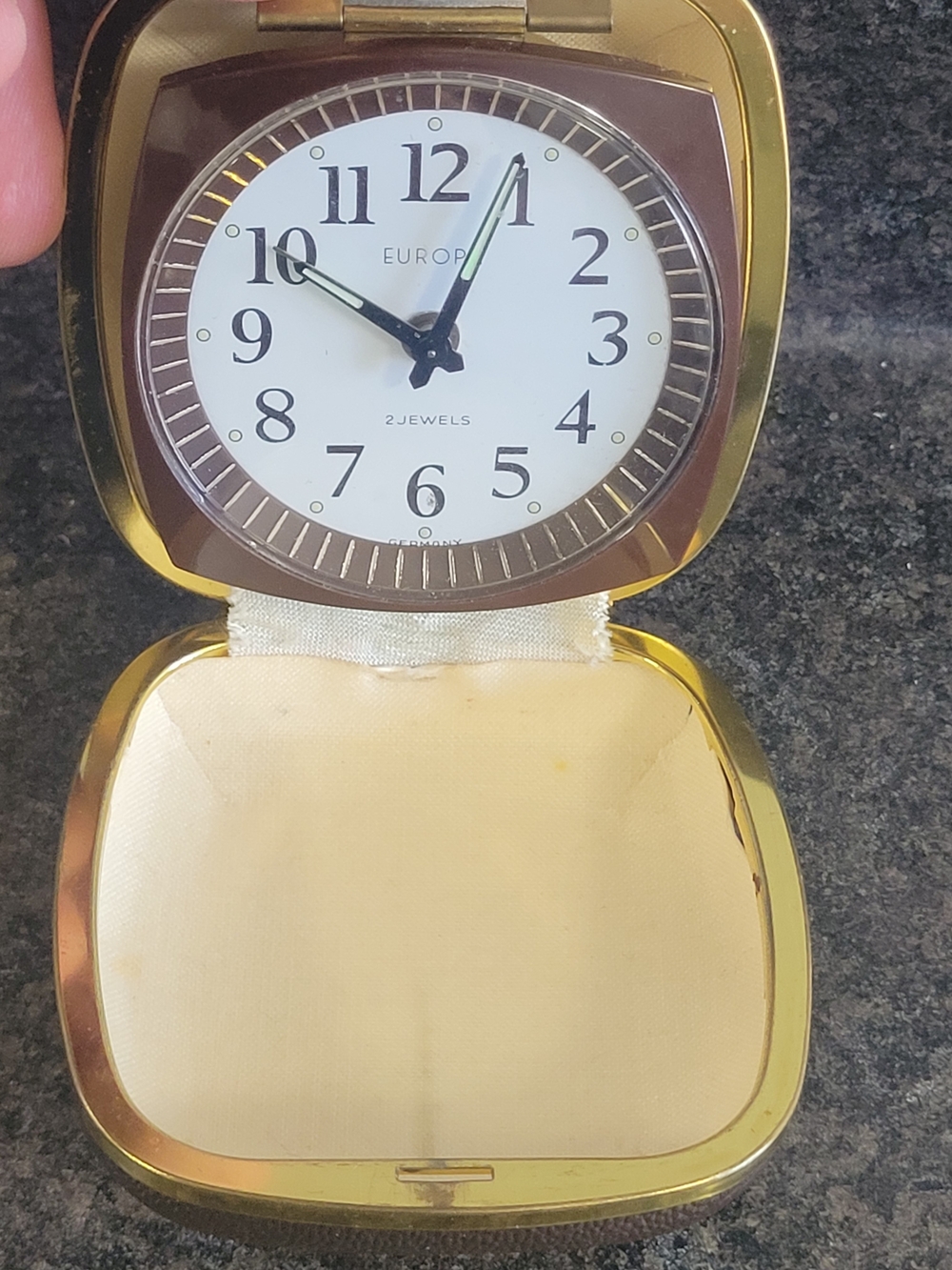 Europa Gold Travel Alarm Clock with Cream Interior- Vintage